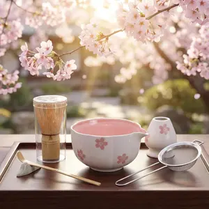 Matcha Whisk Set with   Bowl,  Whisk, Spoon, Chasen Holder, Stainless Steel Sifter, 5 count Kit for Matcha Lovers  for Christmas, Birthday