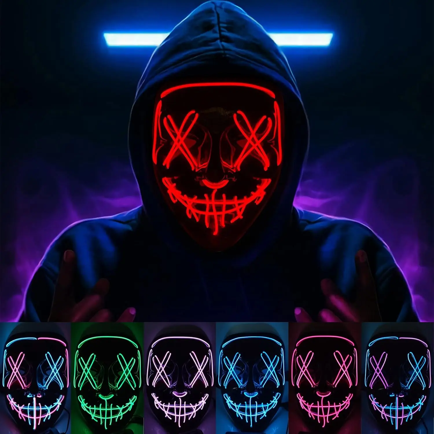 Light Up Mask, LED Light up , The Purge Mask with 3 Lighting Modes,Scream Purge  for Festival