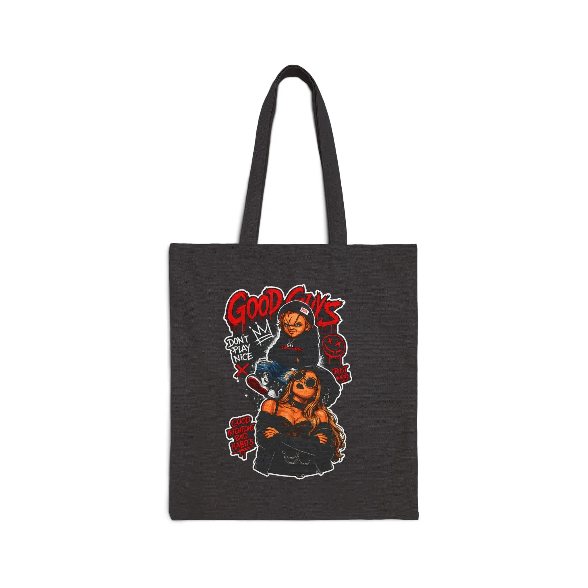 Men's Natural 12 oz/yd² Heavy Cotton Canvas Tote Bag - Horror Movie 'Good Guys' Chucky-Inspired Graphic Trick-or-Treat Shopper, Bold Colors, Reinforced Straps, Fandom Wardrobe Fit, Market Use, Self-Fabric, Street Style, Double Handle, Horror Art