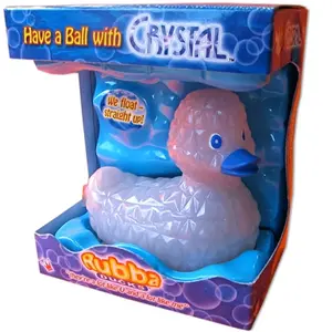 212 MAIN Artificial Rubber Ducks with Crystal Look, 5.25 In, Rainbow Tattoo Design, Unique Bio & Individuality Focus, Festive Party Gift in Crystal Gift Box
