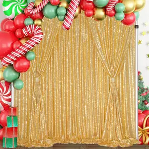 Gold Sequin Backdrop Curtains 4 Panels 4FTx8FT Wedding Photo Glitter Birthday Bridal Party Sparkle Background Drapes Elegant Party Decor Durable Material