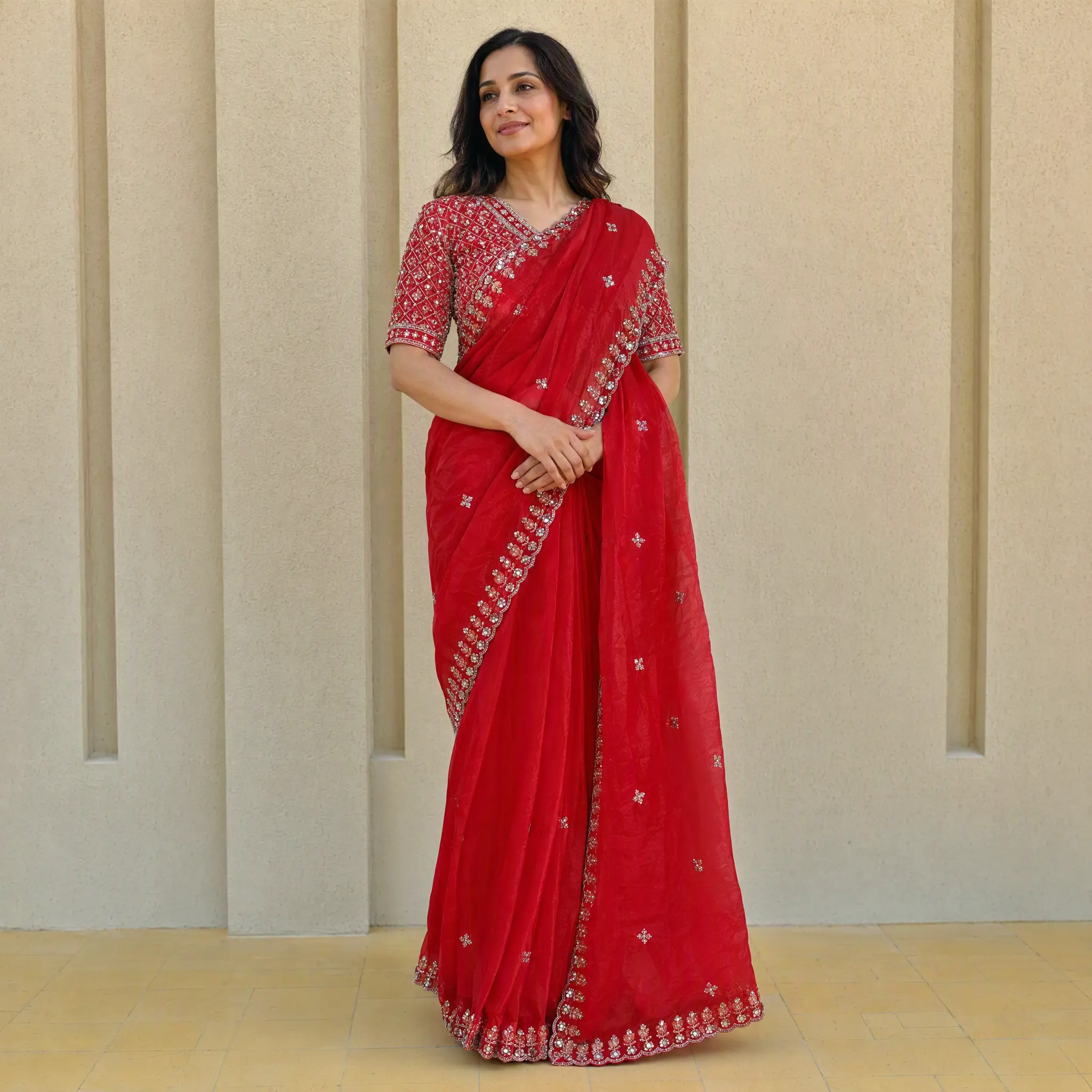 Ready to wear sequined saree and blouse set