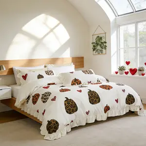 3-Piece Pumpkin Heart Print Bedding Set, Includes 1 Duvet Cover + 2 Pillowcases,No Insert  Soft Skin-Friendly, All Seasons, Perfect Birthday Gift