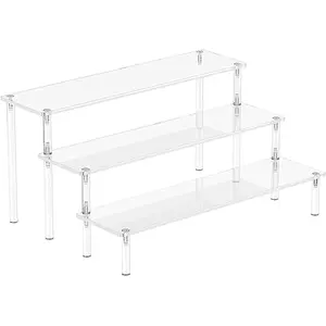 Acrylic Display Risers, 3 Tier Perfume Organizer Stand, Clear Cupcake Stand Holder, Large Shelf Riser for Figures & Dessert Shelves