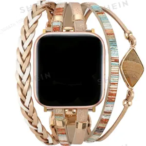 Multilayer Leather Band Compatible with Apple Watch Bands 38/40/41/42/44/45/46/49mm Adjustable Bracelet Strap for Apple Watch Ultra 2/1 Series Smartwatch Strap
