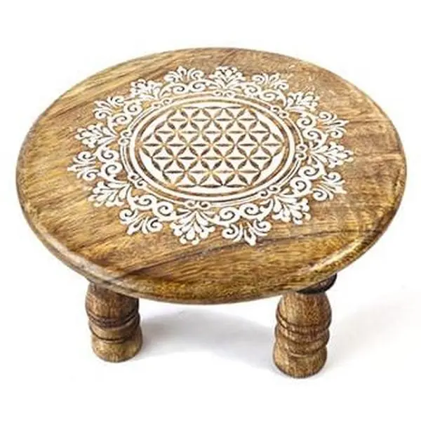 Mini Flower of Life Altar Table | 6" Wooden Crystal & Ritual Display
