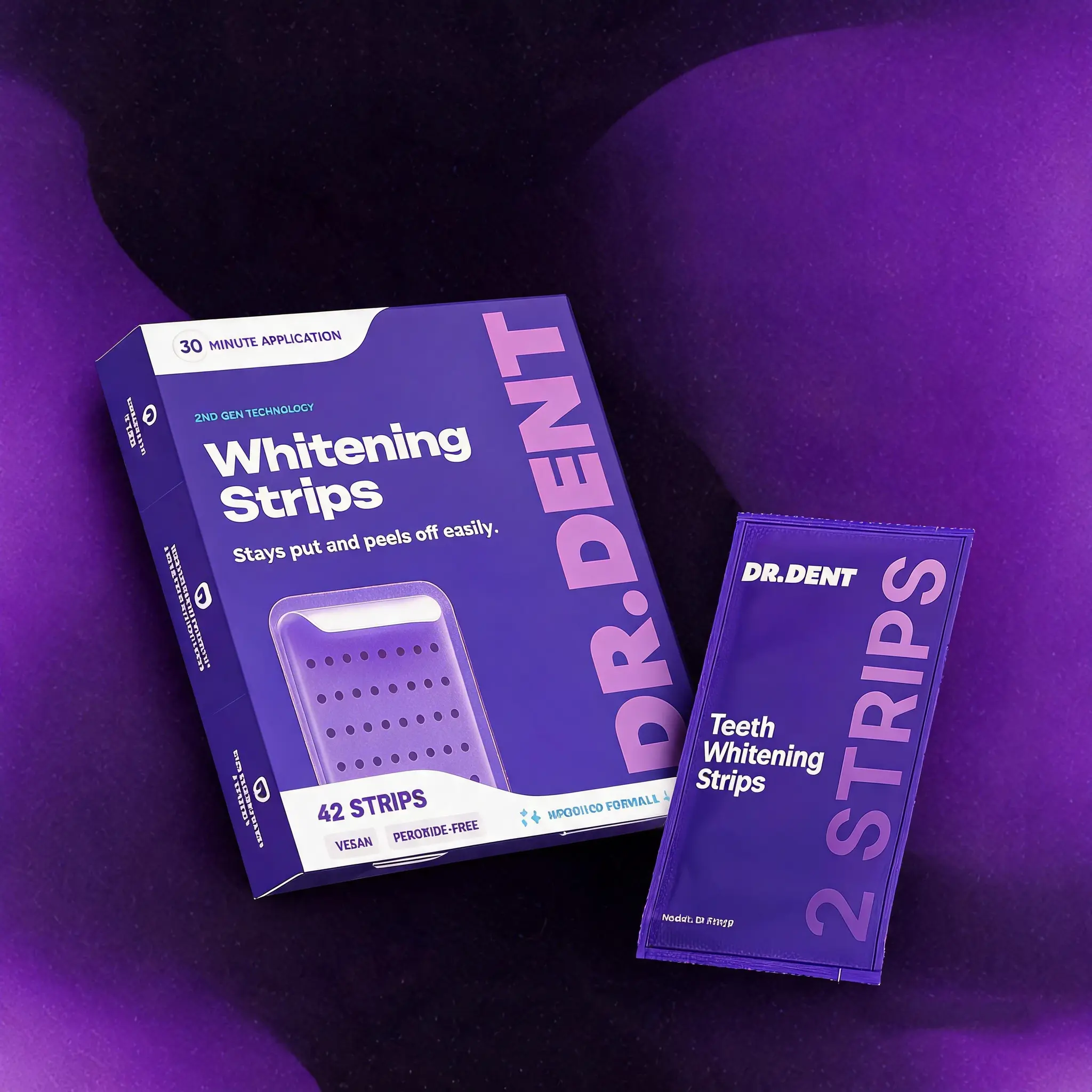 DRDENT Purple Teeth Whitening Strips - 7/21 Whitening Sessions - Non Sensitive Teeth Whitening - Peroxide-Free