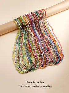 Boho Beaded Elastic Waist Chain Set - 10pcs Random Selection Colorful Stretch Body Chains for Women, Festival Layering Jewelry & Everyday Hippie Accessories