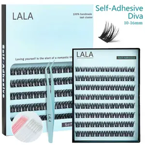【DIVA】LALA DIY Eyelashes 【Self Adhesive 】Lash Clusters Pre-Glued Wispy D-Curly 10-16mm Individual Lashes No Glue Needed Easy Application & Reusable