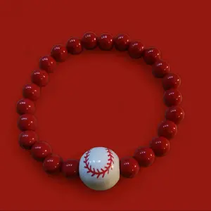 Baseball Red/White Bead Bracelet