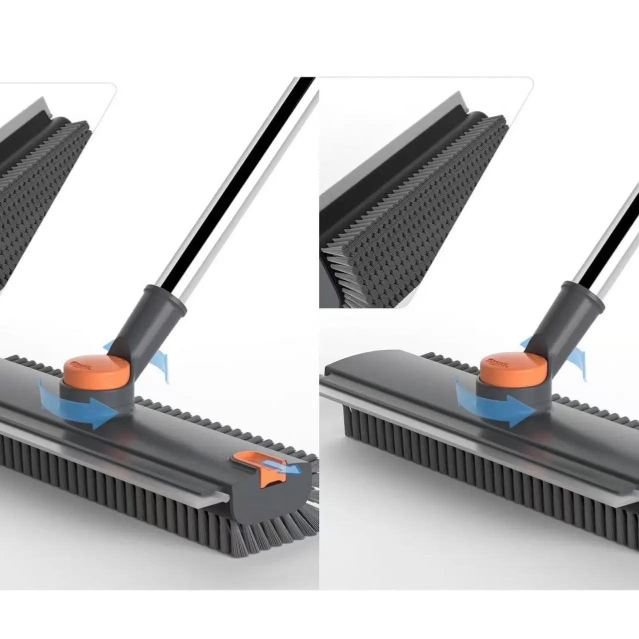 3-in-1 Long Handle Floor & Bathtub Scrub Brush, Double-Sided Heavy-Duty Stiff Bristles with Built-in Squeegee Scraper, Multi-Surface Cleaning Brush for Shower, Bathroom, Patio, Garage, Kitchen, Wall & Deck