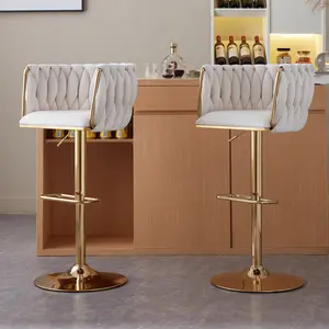 Velvet Bar Stools Set of 2/4 Swivel Counter Height BarStools with Back & Footrest Adjustable Bar Chairs Upholstered Kitchen Island Chairs Gold Base