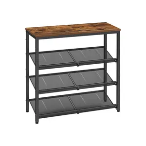 VASAGLE Shoe Rack for Entryway, 4 Tier Shoe Storage Shelves, 12-15 Pairs Shoe Organizer, with Sturdy Wooden Top and Steel Frame