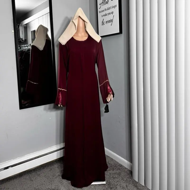 Korean silk abaya with colorful embroidery