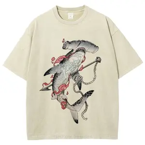 Tattooed Hammerhead Shark Unisex Vintage Tee - Unisex Vintage Tee, Vintage Coloful Tee - Oversized Shirt - Natural & Animal Planet Unisex Streetwear