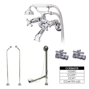212 MAIN Vintage Wall-Mount Clawfoot Tub Faucet Combo - Polished Chrome, Solid Brass Construction, with Offset Supply Lines for Camping & Hiking Personal Care