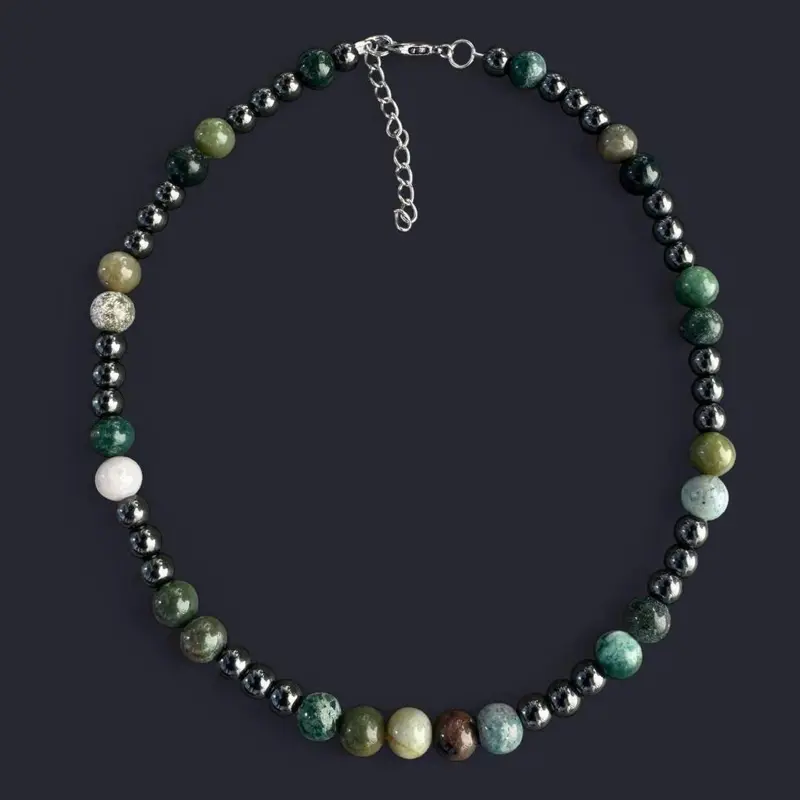 Indian Agate & Hematite Bead Necklace