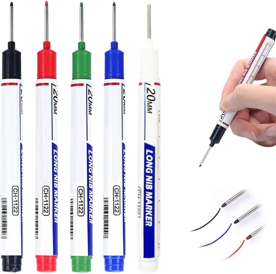 Upgrade Long Head Deep Hole Marker Pens, 20mm Quick-dry Waterproof Long Nib Permanent Markers, Construction Marking Tool, Carpenter Ink Marker Pens Metal Marking Pen (10 color)