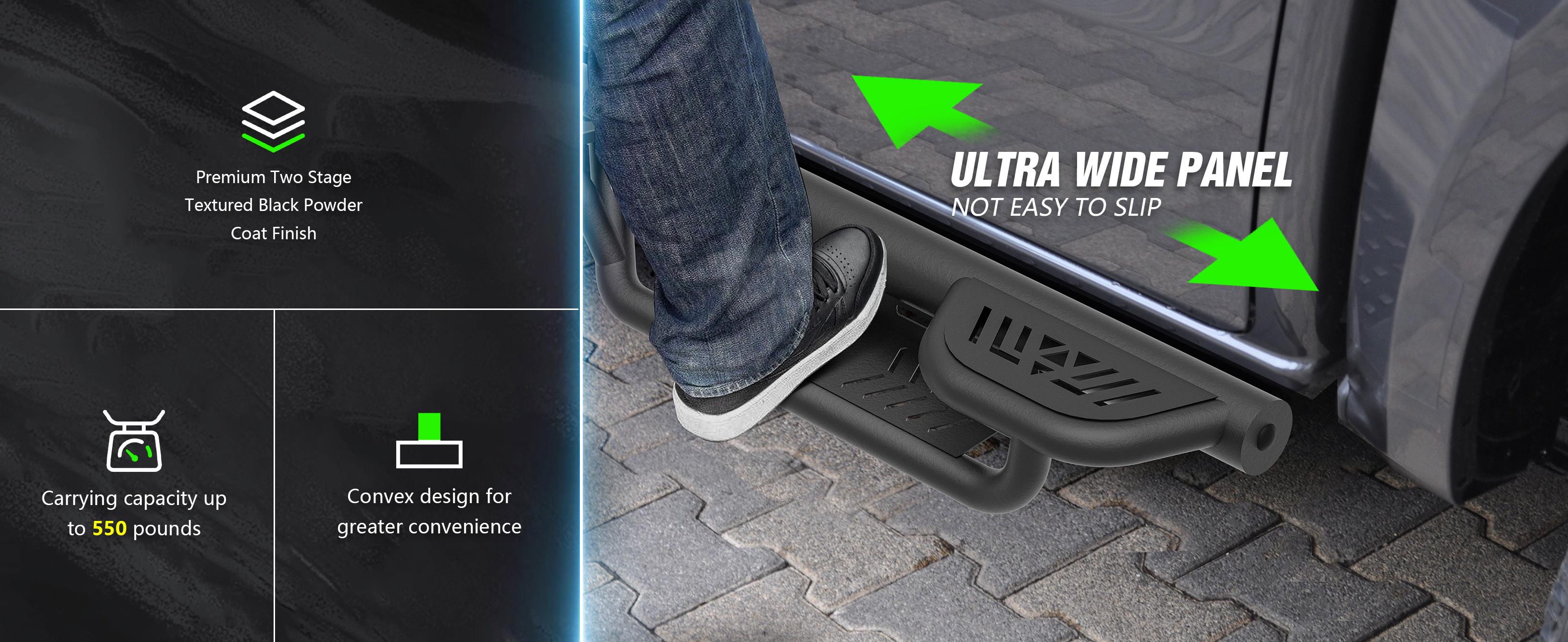 Three Raised Steps Running Boards Side Steps Compatible for 2015-2025 Chevy Colorado & GMC Canyon Crew Cab (4 Full Size Doors), Two Stairs Design Bolt-on Side Rails Step Nerf Bar