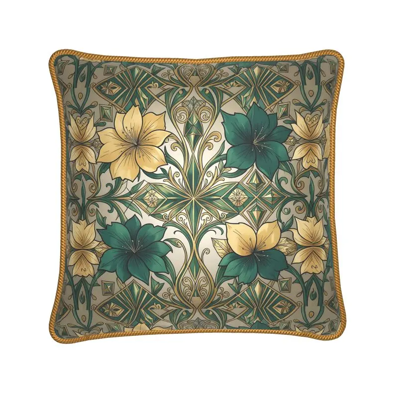 Green and Gold 100% Silk Pillows | Aura Regalia