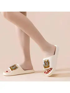 Corgi Playing in Water Print Slippers, Soft Sole Non-slip Home Slippers, Indoor and Outdoor Universal Cloud-like Slippers, Unisex Breathable Summer Slippers, Cute Dog Pattern Slippers Suitable for