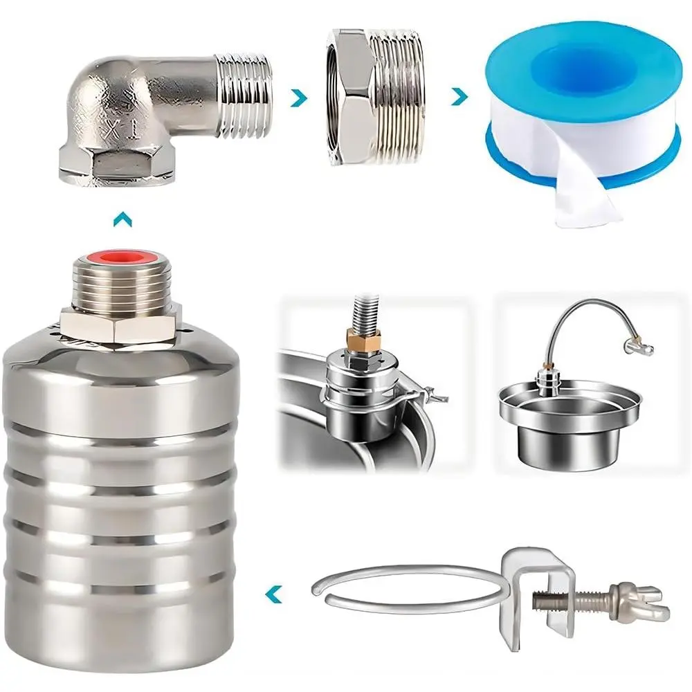 Float Valve,1/2" to 3/4'' Water Float Valve, 304 Stainless Steel Fully Automatic Water Level Control Float Valve, Automatic Water Level Controller for Water Tank, Pool, Water Tank, Livestock Troughs,Tools & Hardware Pipe Parts Industrial