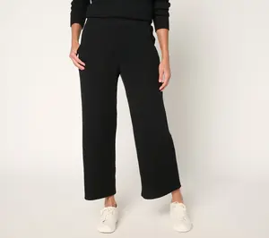 AnyBody Petite Brushed Waffle Asymmetrical Seam Wide Leg Pants