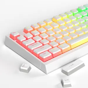 Double Shot PBT Pudding Keycaps 130 ,Keycaps with Translucent Layer,Full 104 Key Set and 16 Additional Keycaps,OEM Profile,Mechanical Keyboard Accessories - White