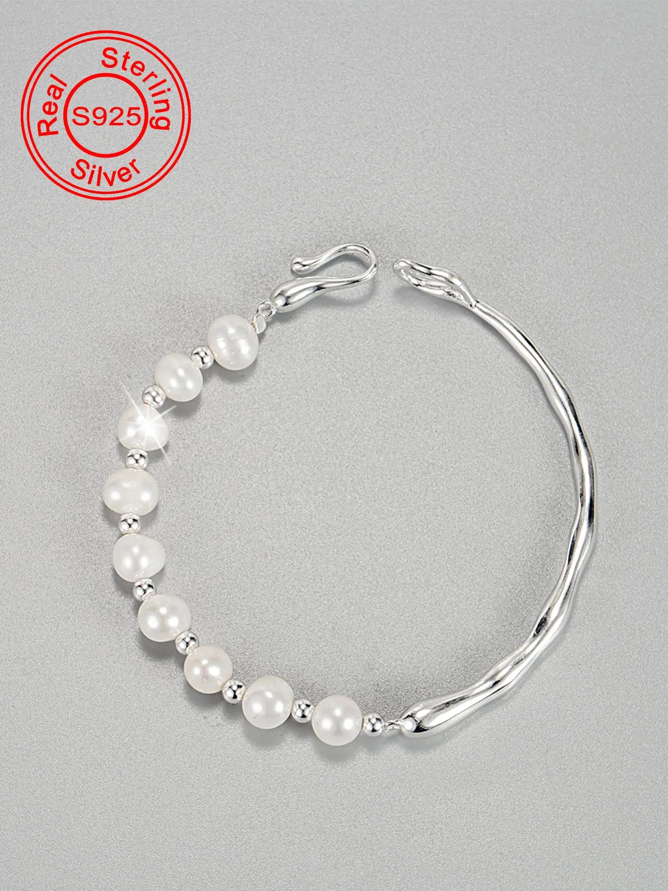 S925 Sterling Silver Natural Freshwater Pearl Decor Pretty Bracelet, Fashionable Jewelry for Women & Girls, Trendy All-match & Exquisite Jewelry for Birthday Gift