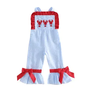 Canrulo Toddler Baby Girl Summer Clothes Crawfish Romper Overalls Pants  Jumpsuit Girls Bow Bell Bottoms Outfits