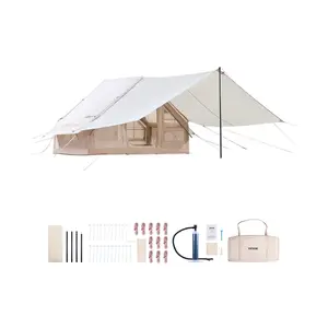 Summervibes VEVOR Inflatable Tents for Camping, 3-5 Person Easy Setup Blow up Tent with Hand Pump, 300D Oxford 4 Season Glamping Tent with Canopy, Stove Jack, 2 Doors 2 Mesh Windows (Storage Bag Included)