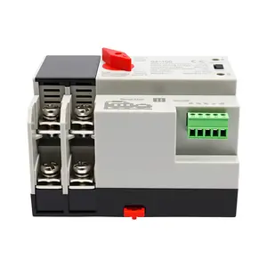Dual Power Transfer Switch 100A 2P 220V AC for Backup Generator UPS DIN Rail Mount Automatic Changeover with Manual Operation