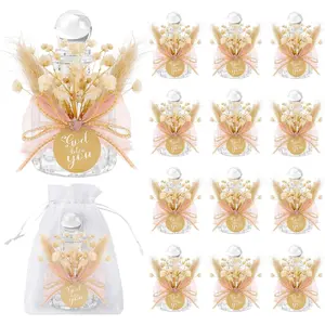 12 Set Holy Water Bottles Catholic Bulk Glass Baptism Favors for Guests Christian Water Container with Floral Organza Bags Bow for Holy Communion Gifts Church Wedding Baptism Decor (, 12)