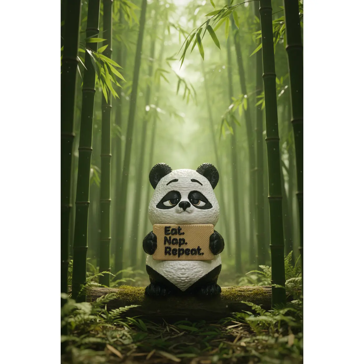 Funny Panda Figurine Holding “Eat Nap Repeat” Sign | Cute 3D Printed Panda Decor | Desk Buddy | Panda Lover Gift | Office Shelf Decor