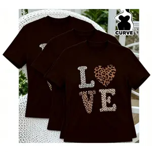 3ps Women's Plus Size Leopard Print T-Shirt- Casual Summer Short Sleeve Round Neck Top, Machine Wash and Dry Clean, Black with Golden Trim, Loose Fit for Plus Size Fashion, Leopard Print Top, Plus Size Clothing