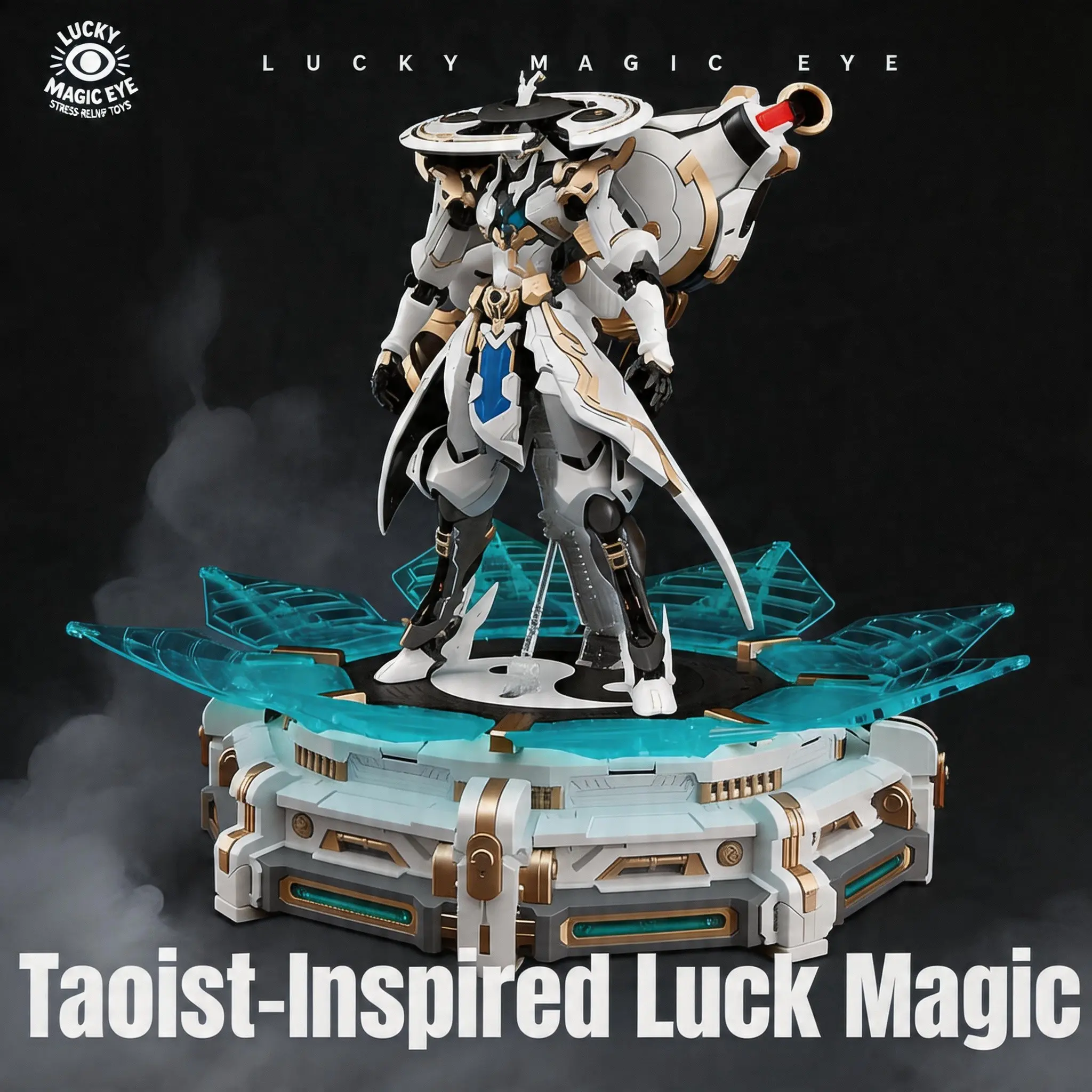 Cyber Mech Model (alloy Frame/gua Sha Lotus Base), Vintage Zen Aesthetic Collectible Ornament, Elegant Gourd Artifact Desk Decor, 22cm/8.7in, Traditional