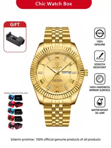 Men's Fashion New Trend Steel Band Diamond Dual Calendar Business Casual Quartz Watch Waterproof Gift Multifunctional Watch