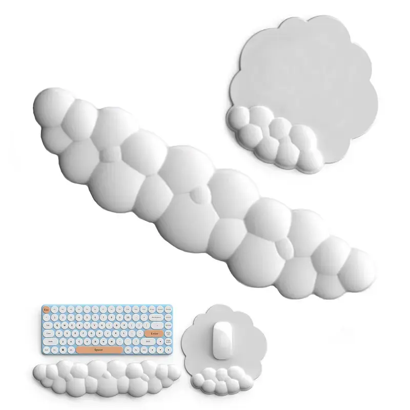 Cloud-Shaped Cute Keyboard Wrist Rest Set with Mouse Pad Support, Ergonomic Gaming Arm Rest for Home and Office Desks, Laptops outdoorfun White, Pc Gaming Setup, Pc Accessories Stylish Breathable