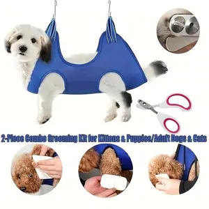 All-In-One Pet Grooming Hammock Kit, Dog & Cat Restraint Bag, Nail Trimming, Bathing, Brushing, Professional Grooming Sling, Stress-Free Home Spa