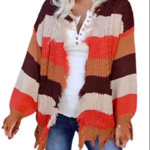 Woman’s Distressed Fall Fringed Cardigan
