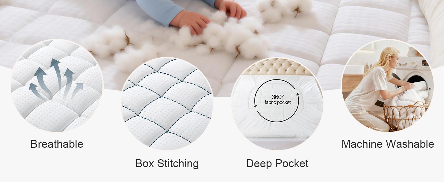 EASELAND Cooling Mattress Topper – Quilted Pillow Top Mattress Pad with Cotton Cover, Deep Pocket (8-21”), Machine Washable & Comfortable