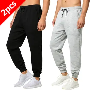 Men's Athletic Jogger Pants 2Pcs Set - Elastic Drawstring Waist & Ankle Cuffs for Gym, Daily Leisure, Outdoor Activities - Versatile All Seasons Wear - Menswear, Black