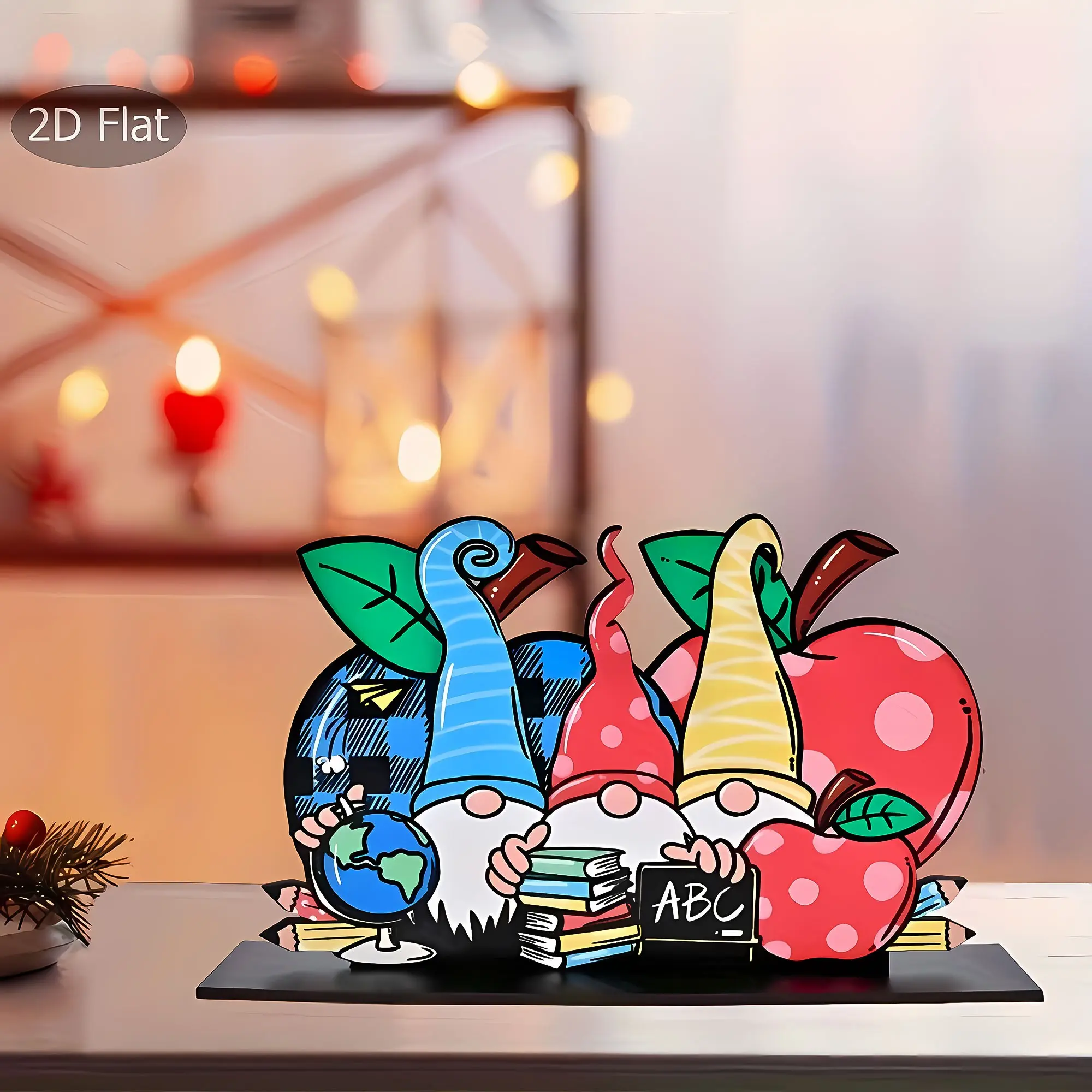 2D Flat Apple Gnomes Wooden Decor for Teachers, Perfect Classroom Decor and Teacher Appreciation Gift, Car Ornaments and Centerpieces