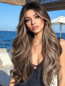 70cm Center Part Gradient Long Curly Wig, Synthetic Curly Wigs, Heat-Resistant Synthetic Fiber, Natural Look, Suitable for Daily Use, Vacation, Holidays