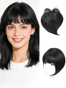 10 Inch Straight Hair Topper with Clip-In Bangs, 360° 3D Coverage, Synthetic Wig for Women with Thinning Hair, All Seasons, Synthetic Material Wigs