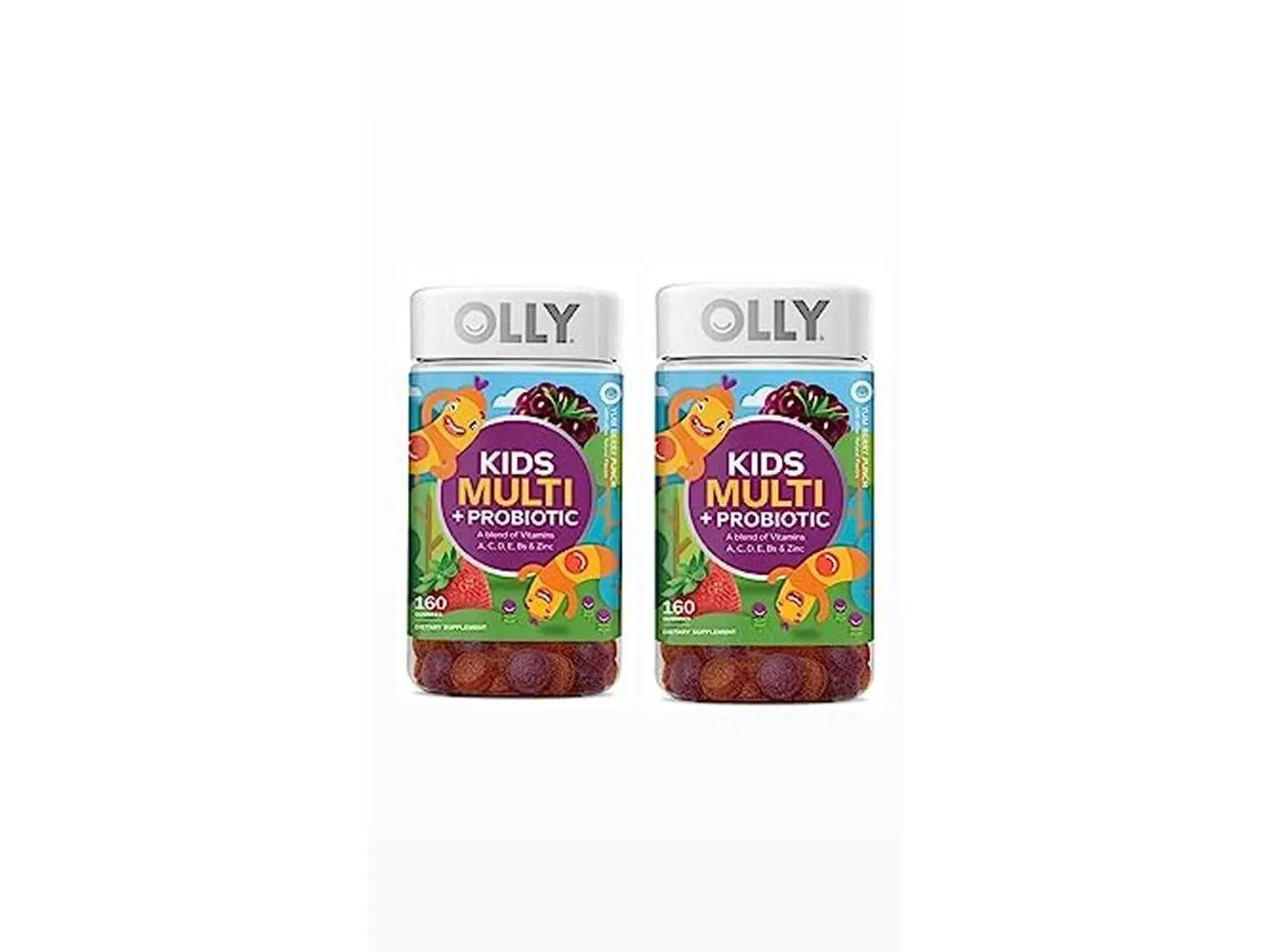 OLLY Kids Multivitamin + Probiotic 160 Gummies (2pack) Gummy, Digestive and Immune Support, Vitamins A, D, C, E, B, Zinc, Kids Chewable Supplement, Berry, 160CT (2 Pack) (320)