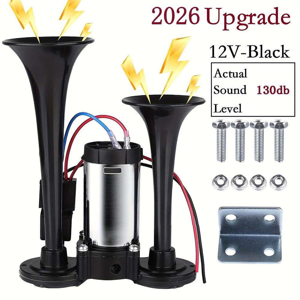 2026 Upgraded 12V 130DB Air Horn Dual Horn, Horn Kit with Air Compressor,Dual Electric Air Horns Kit with Compressor for Vehicles Trucks Pickup Trains Lorrys SUVs Cars Boats (12V SilverBlack) Alarm for Home Security, 2026 Upgraded 12V 130DB Air Horn Dual Horn, Horn Kit with Air Compressor,Dual Electric Air Horns Kit with Compressor for Vehicles Trucks Pickup Trains Lorrys SUVs Cars Boats (12V SilverBlack) Alarm for Home Security,