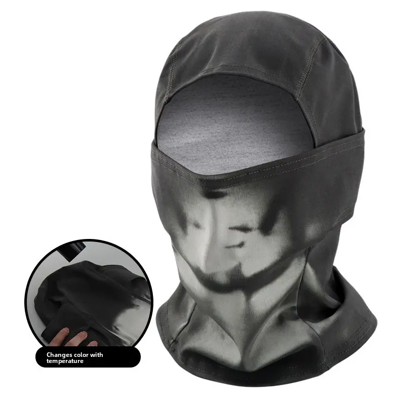Adults' Thermochromic Full-Face Balaclava Protective Mask - UPF50+ Sun Protection, Breathable Quick Dry Moisture-Wicking Fabric, Advanced Thermochromic Microcapsules, Anti-Odour, All Seasons, Color-Changing Gray to White/Blue to Yellow Headgear