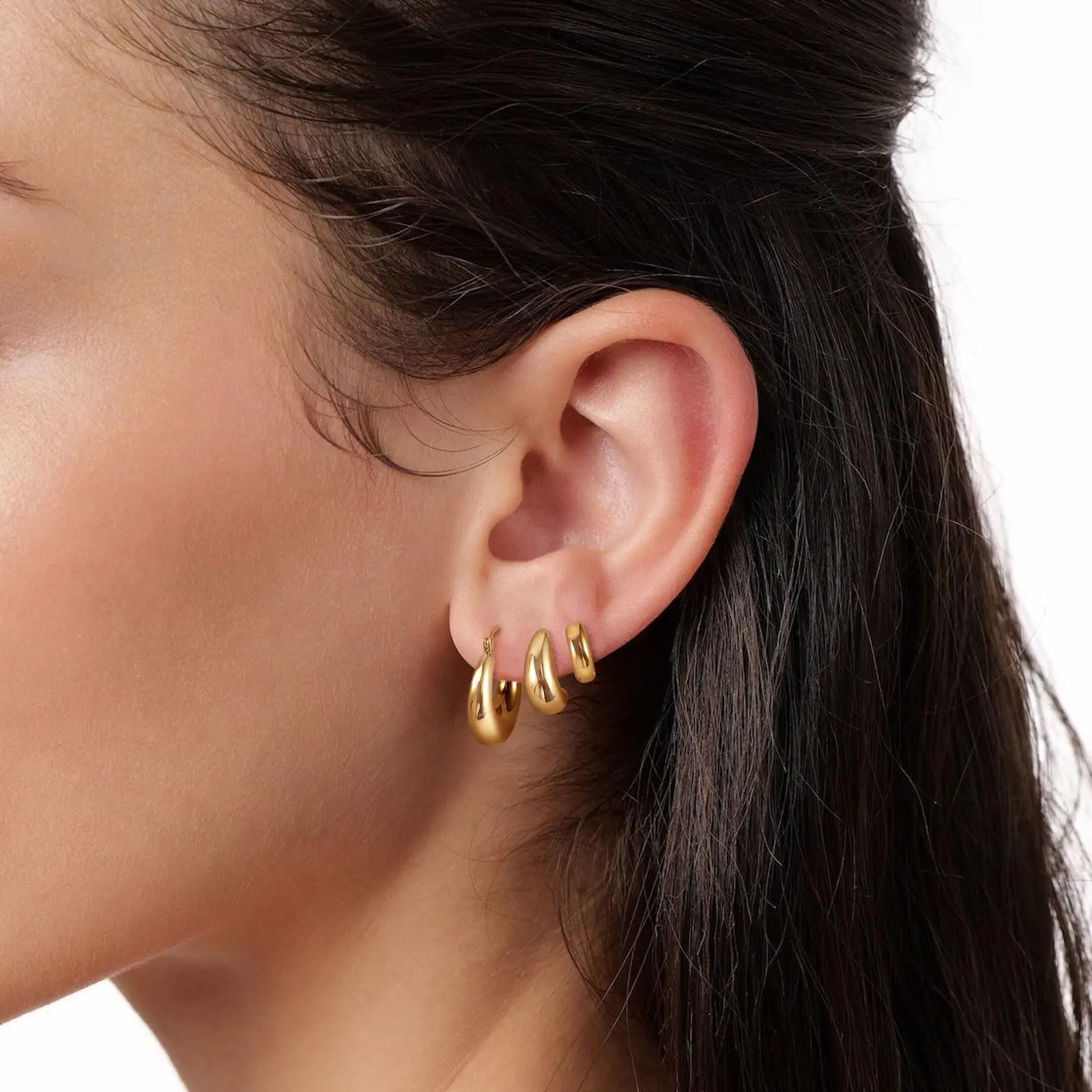 Mideeo Silver /Gold Plated Lightweight Hypoallergenic Chunky Open Hoop Earrings Set Jewelry Gifts for Women esp studearrings affordable earrings