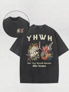 Men's Vintage Distressed Graphic T-Shirt, Chinese New Year 210g Heavyweight Cotton, Unisex Oversized All-Season Short-Sleeve Top, Tshirt